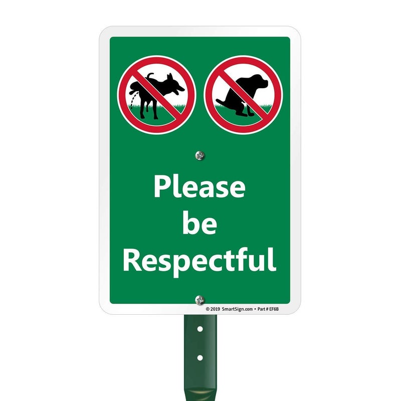 SmartSign Please Be Respectful No Dog Pooping or Peeing Sign for Yard | 21" Tall Stake & Kit, Laminated Rust-Proof Aluminum, USA-Made, 100+ Years of Expertise - Image 1